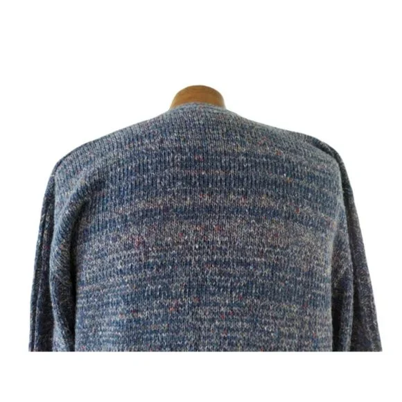 VTG CAMPUS Men's Blue Flecked Cable Knit Cardigan Sweater Size Large